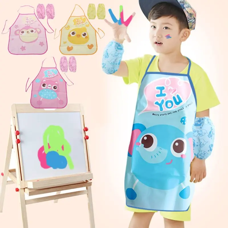 

1 Set Kids Apron Sleeves Children Painting Kitchen Cooking Waterproof Protection