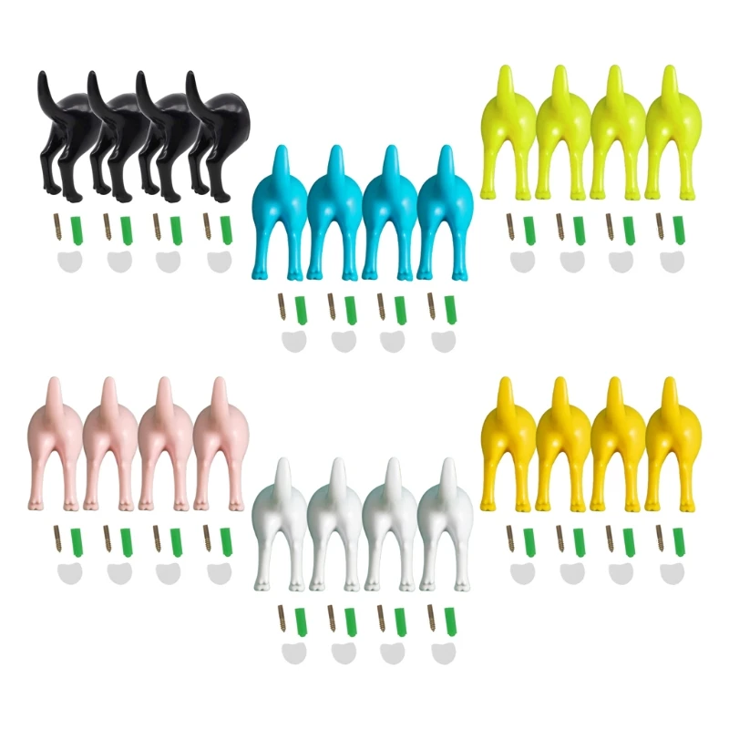 4 pieces of household cute plastic dog-shaped tail hook hanger clothes coat hat key wall rack | Дом и сад