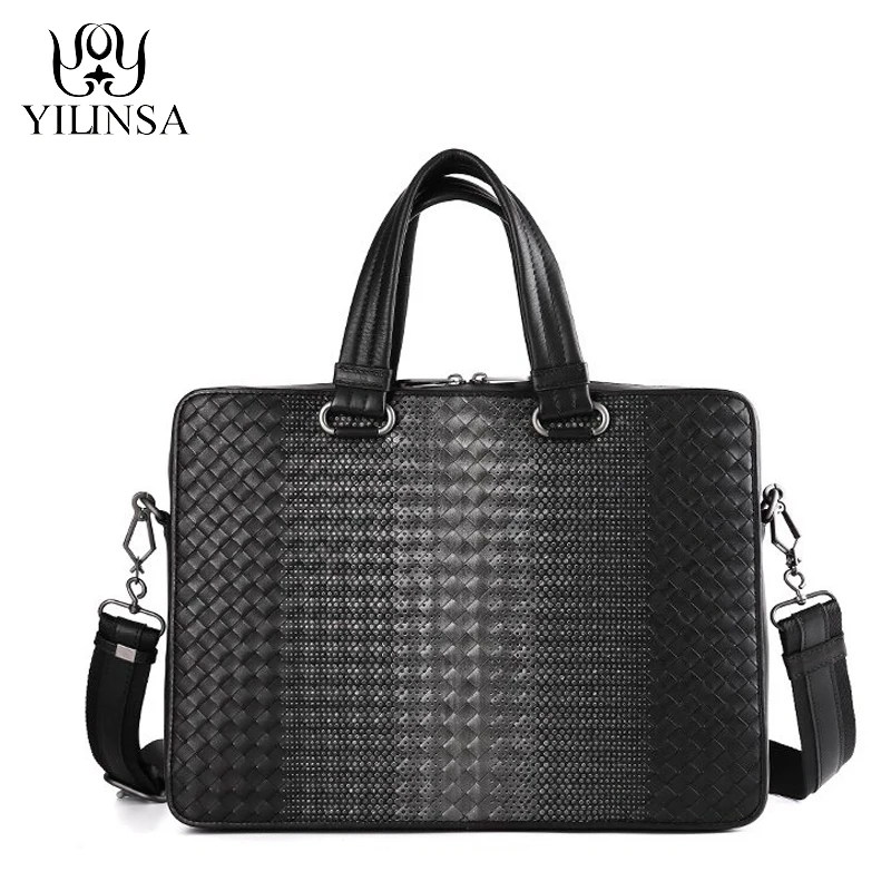 

YILINSA Men Multifunction Cowhide Top-Handle Bag 2020 Male Fashion Luxury High Quality Cowskin Genuine Leather Shoulder Bags