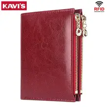 KAVIS Genuine Leather Women Wallet Female Lady Walet Portomonee Rfid Brand Money Bag Magic Zipper Coin Purse for Girls