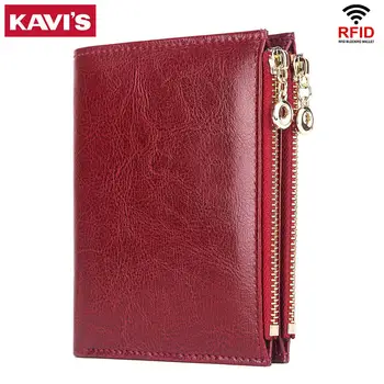 

KAVIS 100% Genuine Leather Women Wallet Female Lady Walet Portomonee Rfid Brand Money Bag Magic Zipper Coin Purse for Girls