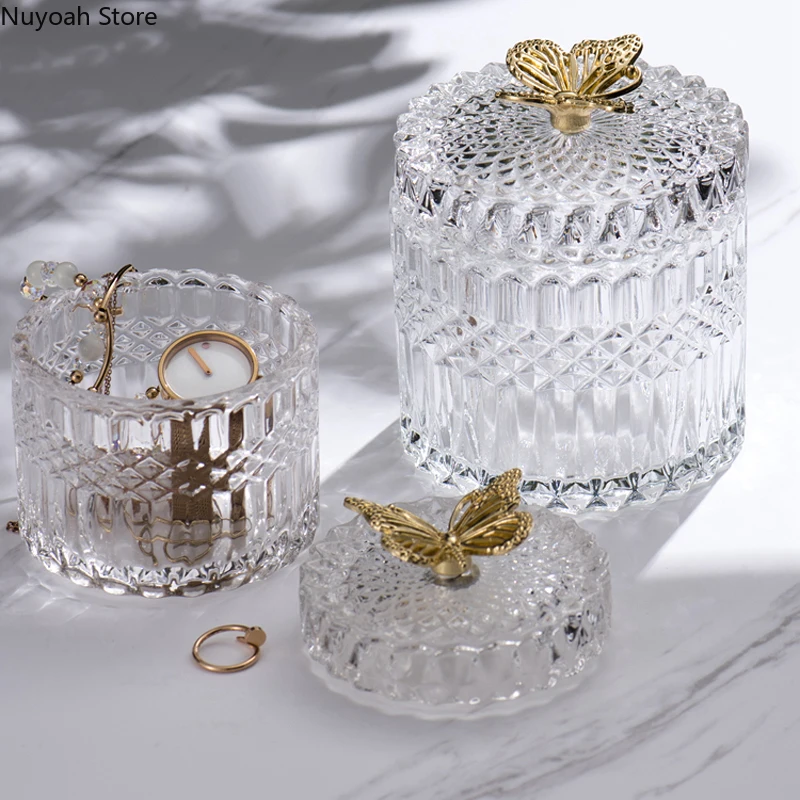 Nordic Butterfly Glass Storage Jar Jewelry Box Household Cotton Swab Box Desktop Transparent Glass Jar Decoration Decoration 2