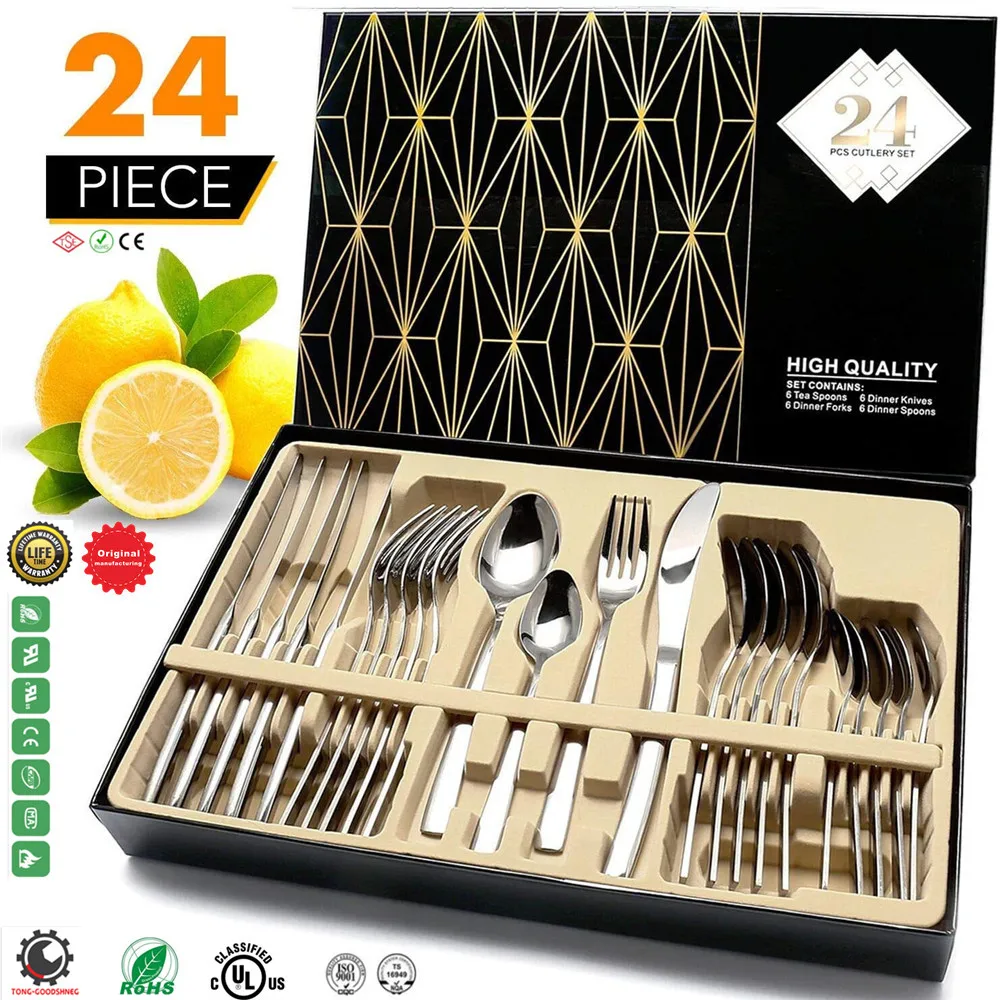

Silverware Set,304 Stainless Steel Flatware Silverware Set with Premium Gift box,Include Knife/Fork/Spoon/Teaspoon Service for 6