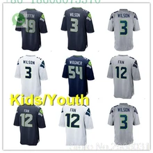 А+++ качество Детская Молодежная Рассел Вилсон 3 шаким Гриффин 49 Бобби Вагнер 54 вентилятор 12 Джерси Сиэтл