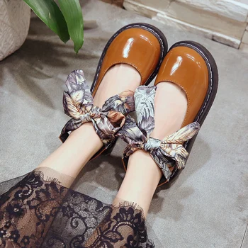

Women leather single shoes new ankle strap bow art Mary Jane Lolita comfortable shoe buckle lace up pompon skirt shoes U19-33