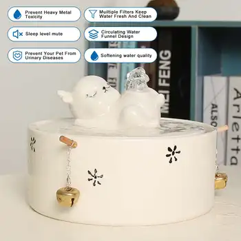 

Pet Cat Water Feeder Water Dispenser Ceramic Automatic Circulating Drinker with USB Charging Pet Drinking Fountain Dispenser