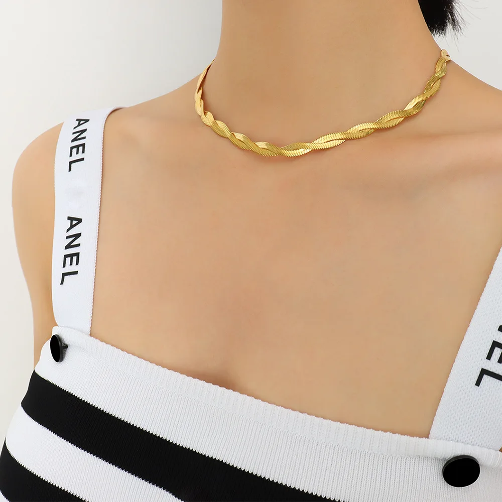 18K Gold Plated Stainless Steel Cross Twisted Snake Flat Herringbone Chain  Choker Necklaces For Women Fashion Jewelry Gift - AliExpress