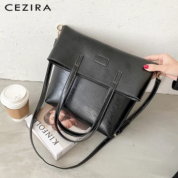 

CEZIRA Fashion Design PU Leather Women Tote Bag Fold Style Handbag Large Shoulder Bag Female Casual Vegan Leather Crossbody Bag