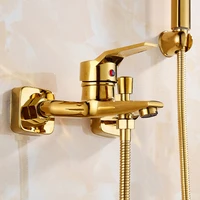 1ชุดอ่างอาบน้ำก๊อกน้ำเดี่ยวทองเหลืองมือถือ Golden Bath Shower Mixer Tap พร้อมฝักบัวอาบน้ำ Hand Wall Mount 4
