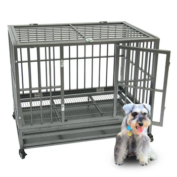 

36" Heavy Duty Dog Cage Crate Kennel Metal Pet Playpen Portable with Tray Silver