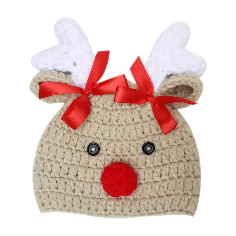 

Newborn Baby Photo Props Outfits Crochet Christmas Deer Hat for Boys Girls Photography Shoot