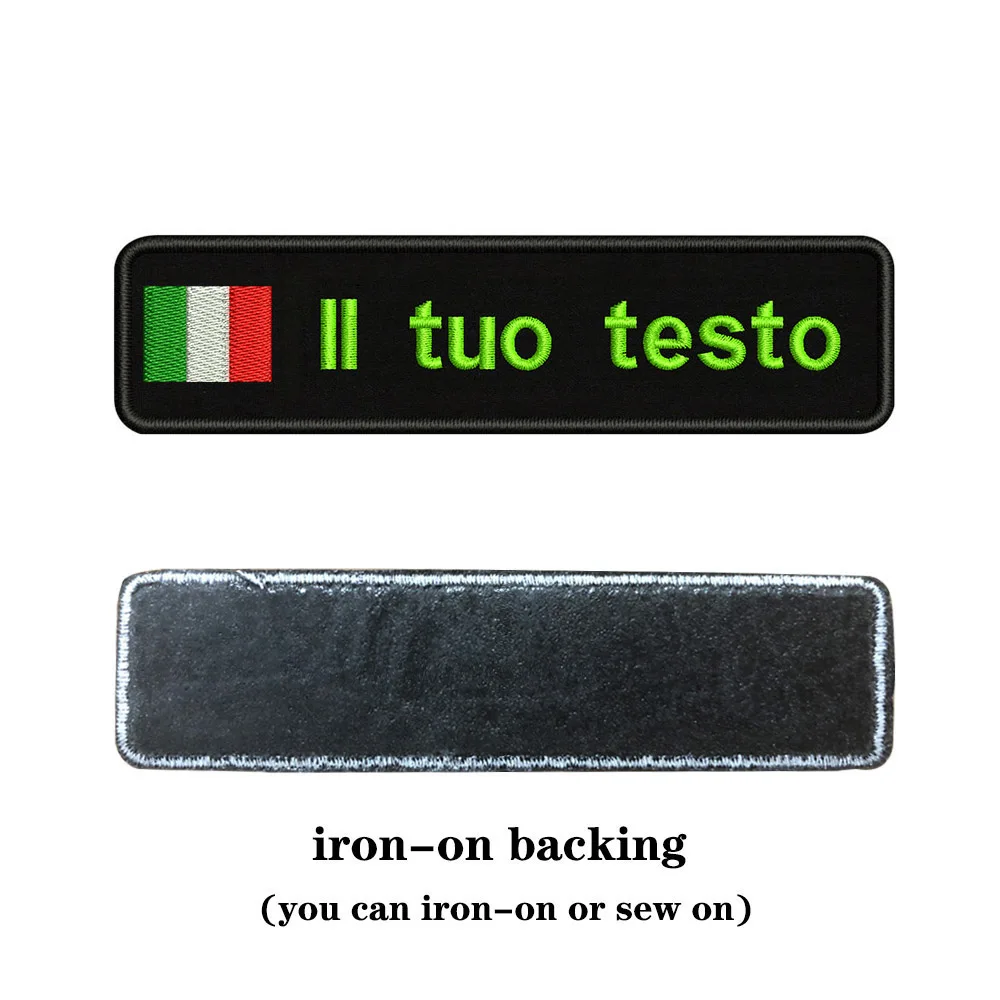 Заказная вышивка с именем итальянского флага или заплатка с текстом 10 см* 2,5 см значок с железом на липучке для одежды брюки рюкзак шляпа - Цвет: light green-iron on