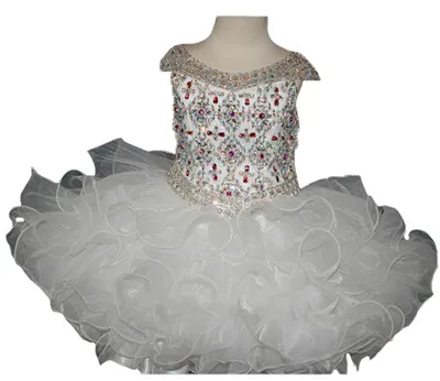 Новые пышные Детские платья с бисером и кристаллами для маленьких детей, детские короткие платья с блестками для первого причастия для маленьких девочек - Цвет: Белый