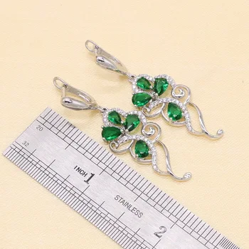 925 فضة الأخضر الأحجار زركون مجموعات مجوهرات للنساء أقراط/قلادة/قلادة/حلقة/سوار 5