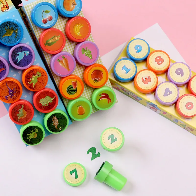 10 unids/set niños sellos animales de dibujos animados de frutas niños sello Scrapbooking sello DIY dibujos animados Stamper Juguetes
