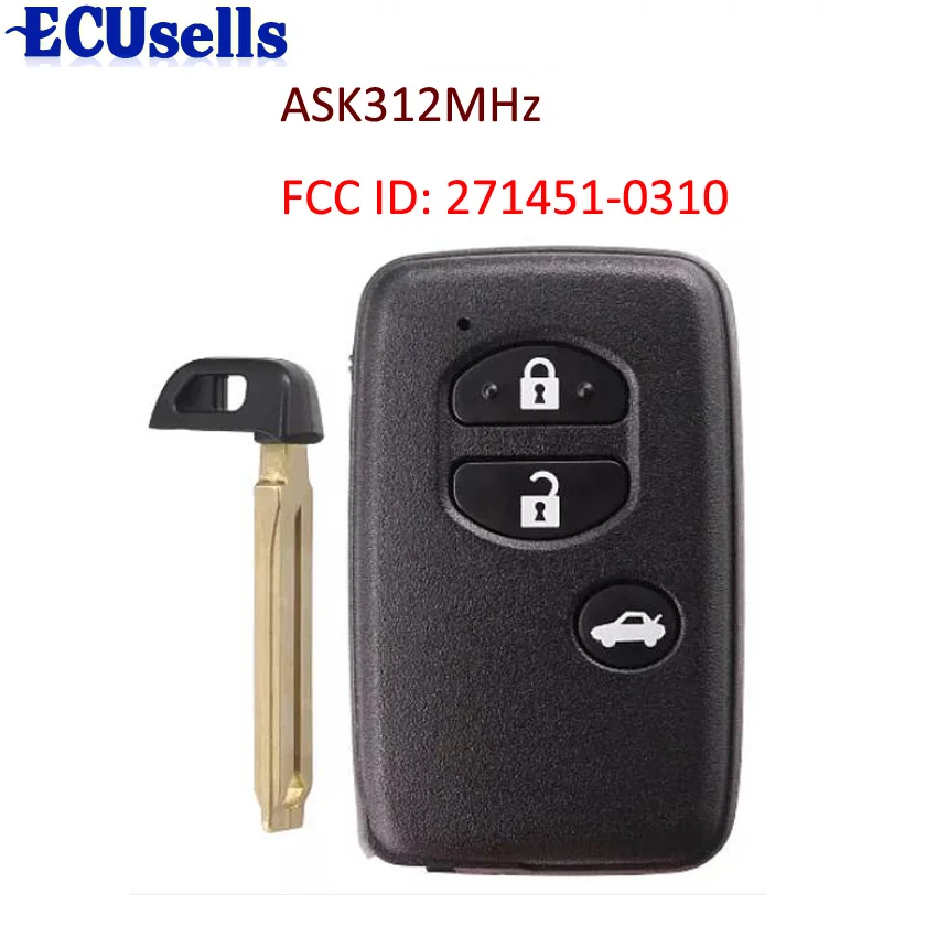3 кнопки ASK312MHz дистанционный ключ FCC ID: 271451-0310 для Toyota Europe Mongolia TOY48 с вогнутой позицией