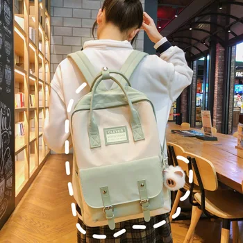 

LENLEI 2020 New Nylon Contrasting Color Student School Bag Fashion College Style Portable Backpack Dual-purpose Backpack