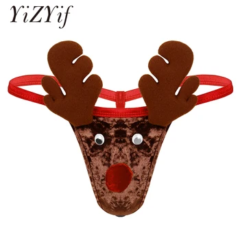 

Mens Christmas Reindeer G-string Thongs Gay Men Underwear Soft Velvet Lingerie Low Rise T-back Novelty Sexy Costume Thong Briefs