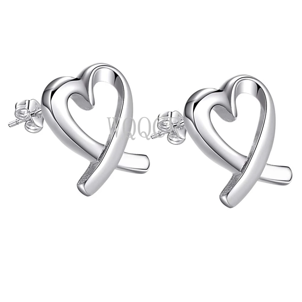 Hot Selling 100% 925 Sterling Silver colorCute Trumpet Heart Stud Earrings Women Fashion Label Luxury Lightning Fine Jewelry | Украшения и