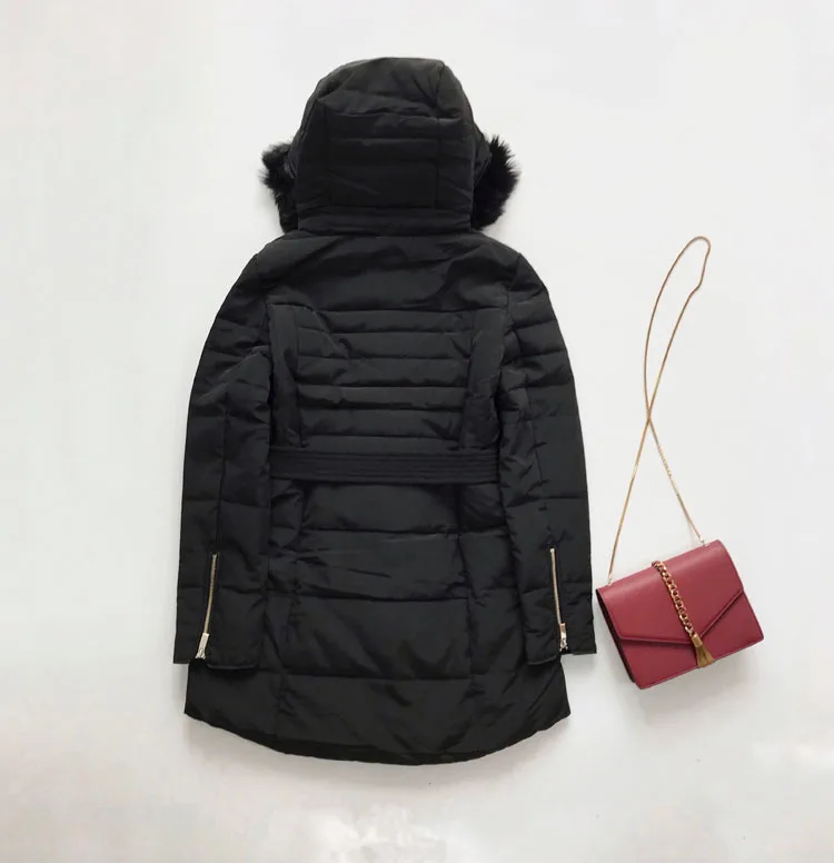 Gg115 Hooded Fur Collar Deconstructable Belt Slim Fit Mid-length Cotton-padded Clothes Women's