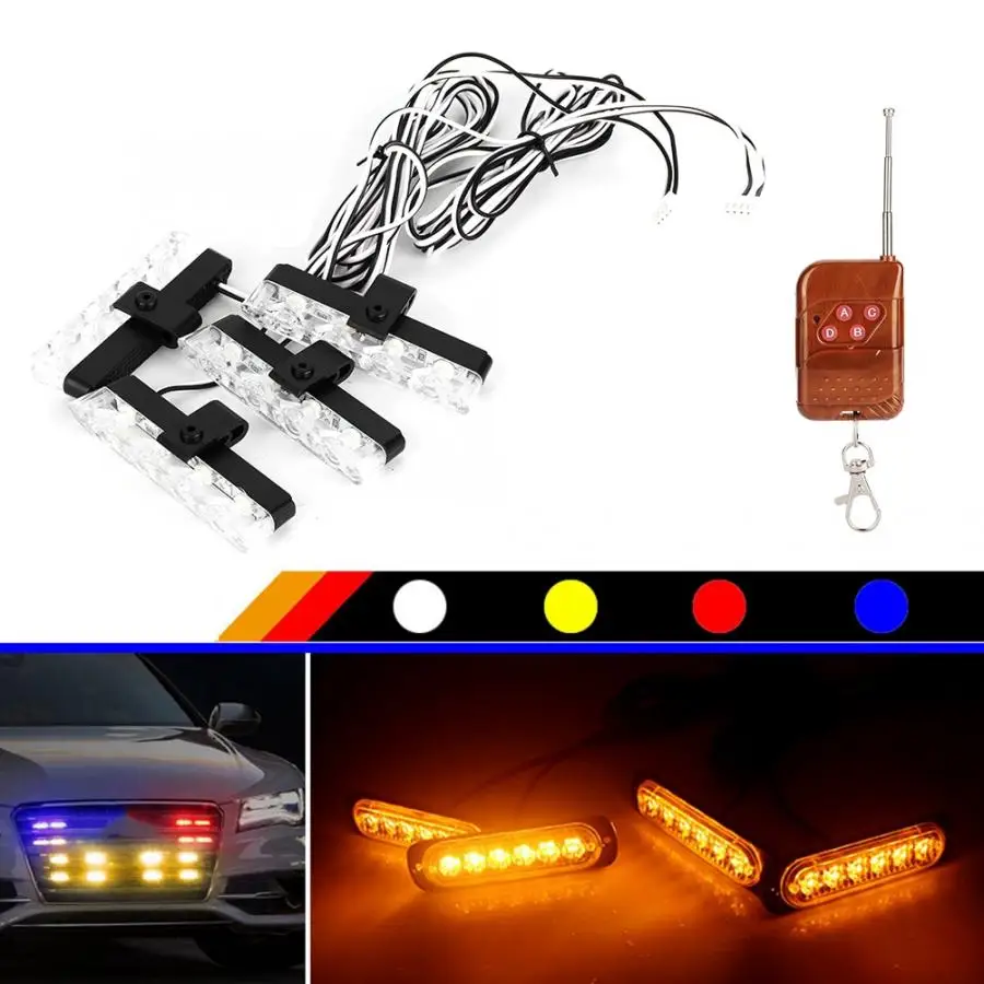 12V 24LED беспроводной пульт дистанционного управления 4 проблесковый маячок световая балка Супер Яркий Декоративный стробоскоп для гоночной решетки(случайный цвет