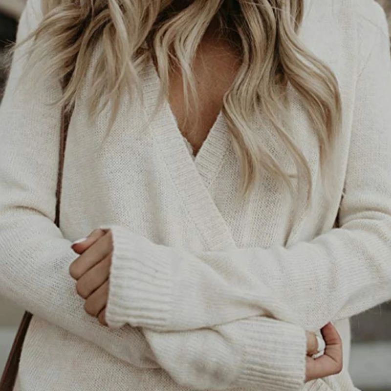 Sexy women sweater plus size V-neck spring autumn ladies pullover sweater 2020 cross streetwear long sleeve jumper women DR2240 (69)