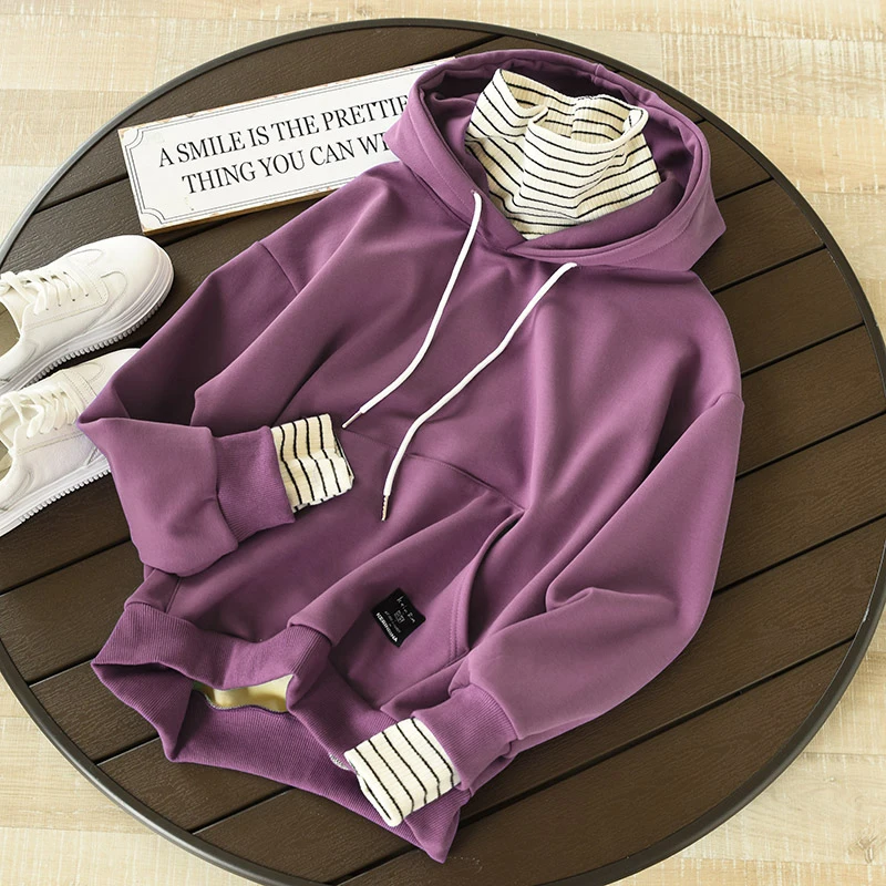 Purple GCAROL Новая зимняя Женская флисовая толстовка Поддельные 2 шт. с капюшоном толстые негабаритных Водолазка пуловер с открытыми плечами уличная топы - Цвет: Purple
