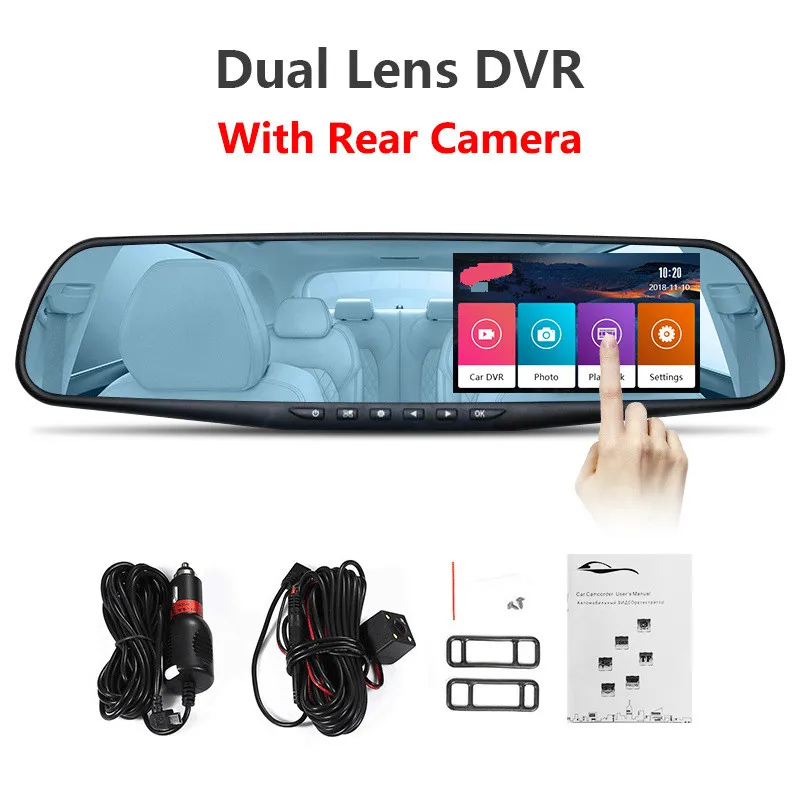 Touchscreen two lens 4," сенсорный экран авто видеорегистратор Автомобильный видеорегистратор двойной объектив Автомобильная камера Full HD 1080P видео рекордер зеркало заднего вида с камерой заднего вида - Название цвета: Touchscreen two lens