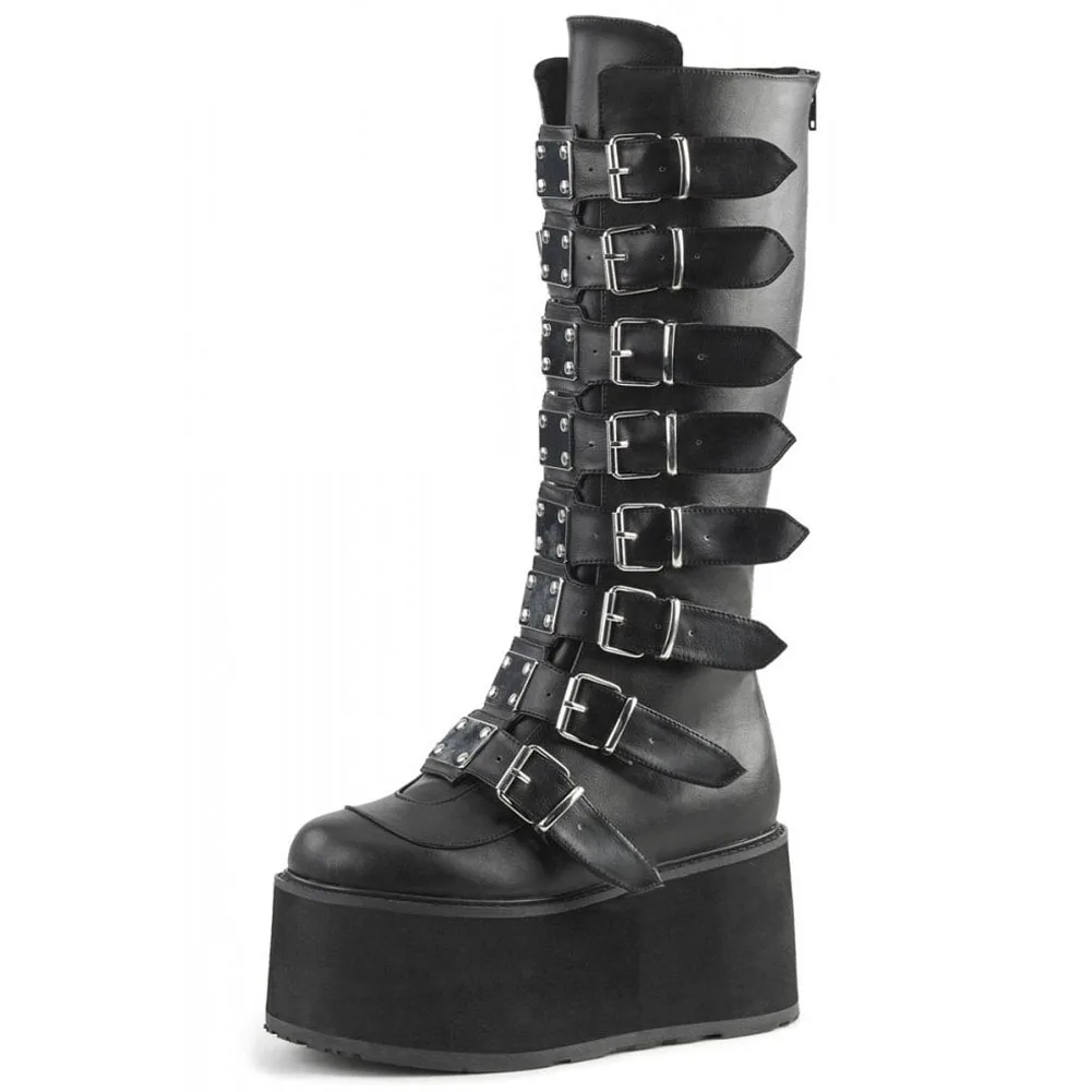 GIGIFOX Brand Big Size 43 Fashion Gothic Rianbow Platform Buckles Zipper Colorful Great Quality Motorcycle Boots Woman Shoes 