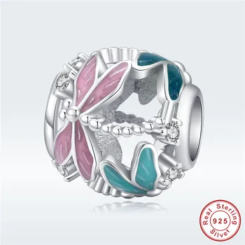 

fit Pandora Bracelet Original 925 Sterling Silver Spring Dragonfly Beads S925 Cute Enamel Butterfly Charms for Jewelry Making