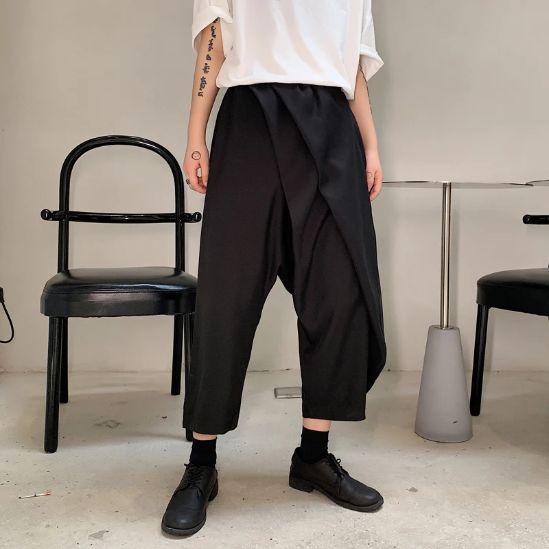 Men's pants spring autumn irregular fold Haren casual pants men eight pants young hairstylist Yamamoto wind