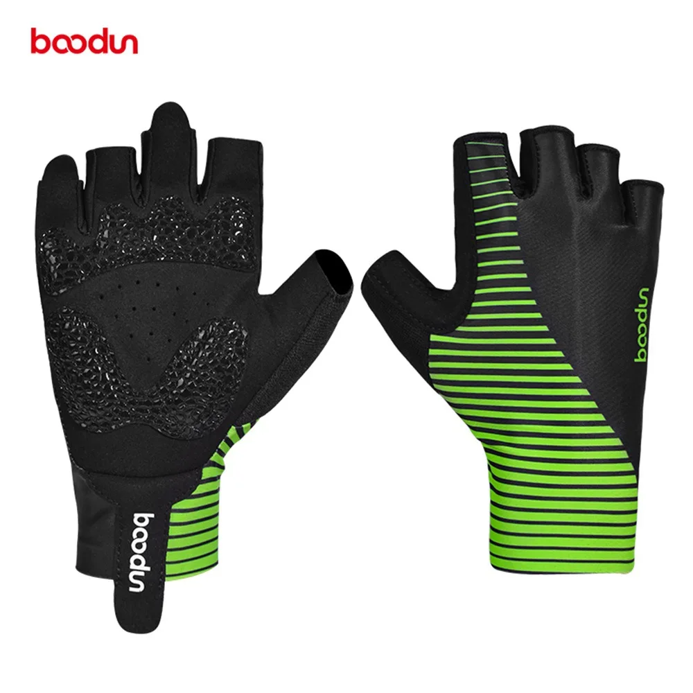 Black with Green New Men Women Cycling Gloves Half Finger Shockproof Summer Breathable Road Bike Gloves Anti-slip Elastic Bicycle MTB Gloves - Цвет: Black with Green