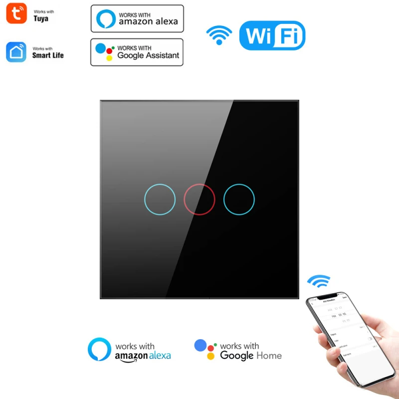 1/2/3 Gang Tuya Smart Life Glass Panel EU Standard Touch Switch Zero/Single Fire Line Voice Control Light Wireless Wall | Электроника