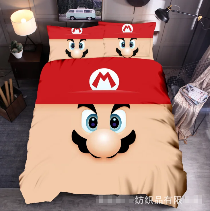 Светло-желтый Новые 3d Super Mario Bros. Комплект постельного белья с милым мультяшным персонажем, Комплект постельного белья, полная мультяшная, домашний текстиль - Цвет: Светло-желтый