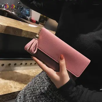 

Women Multicolor Soft Square Wallet Multi-function Card Bag Ladies Portable Tassel Clutch Splicing Fashion Money Purse