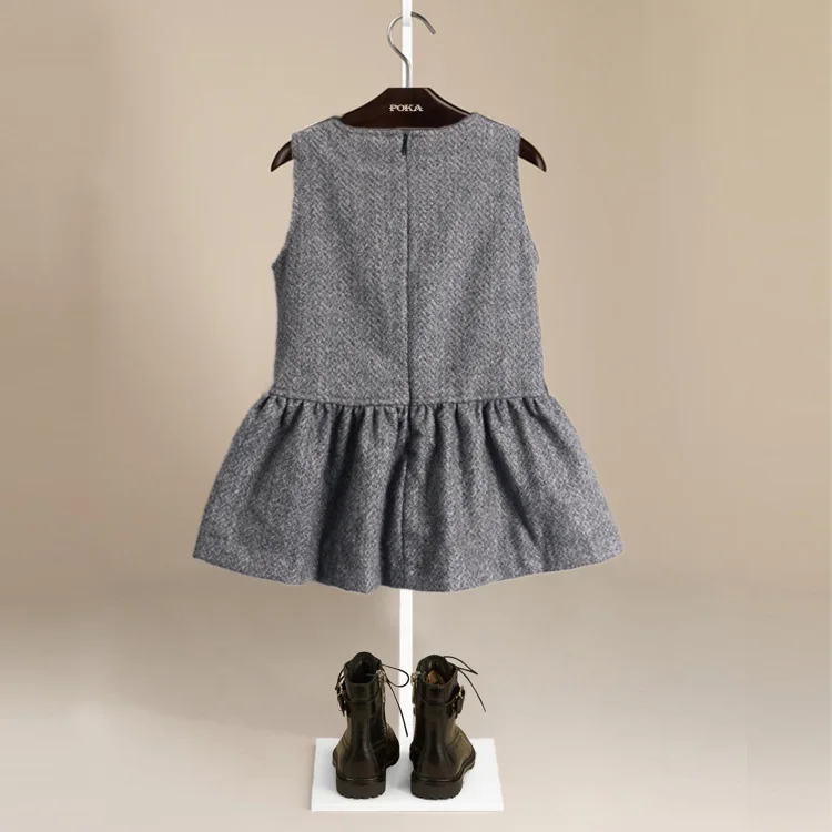 

Poka Childrenswear 2019 Autumn And Winter New Style Middle And Large Girls Dark Gray Wool Vest Skirt Europe And America CHILDREN