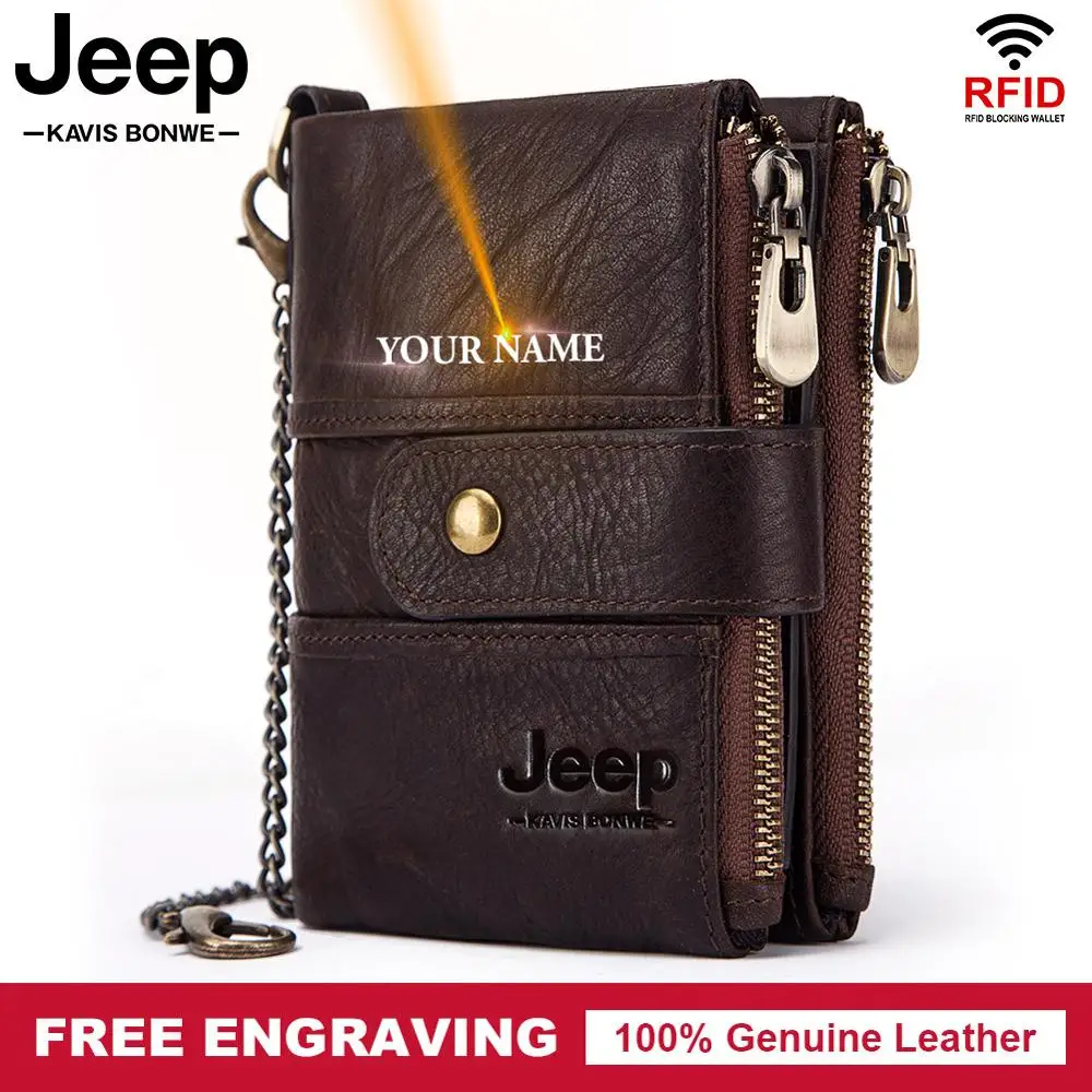 Mens Wallets Chain Coin-Purse Money-Bag Vintage Designer 100%Genuine-Leather Short-Quality