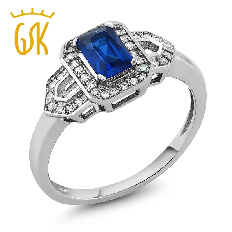 0.90 Ct Emerald Cut Royal Blue Zirconia 925 Sterling Silver Ring | Украшения и аксессуары