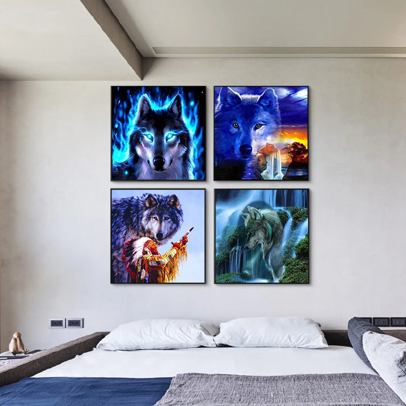 Kaufen Farbe durch zahl kunst malerei durch zahlen Hand bemalt dunkle serie smart wolf gruppe home korridor dekorative malerei