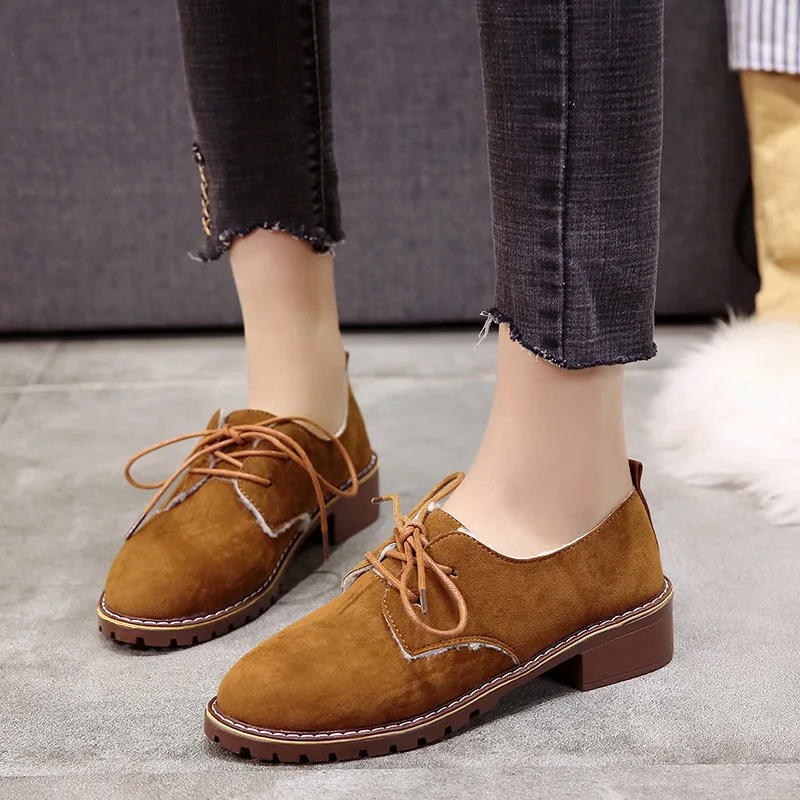 

2018 Winter New Style Korean-style Versatile Casual Shoes Women's College Style Flat plus Velvet Warm Lace-up WOMEN'S Shoes