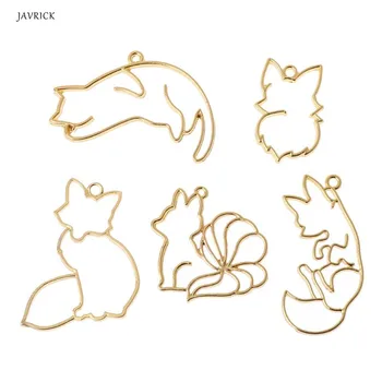 

5Pcs Fox Collection Metal Frame Pendant Open Bezel Setting For UV Resin Jewelry