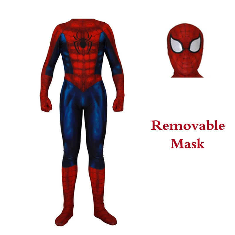 Маскарадный костюм мускула паука, лайкра, зентай, боди, костюм, комбинезоны, Супер герои, Хэллоуин, для мужчин, детей, мужчин - Цвет: Removable Mask