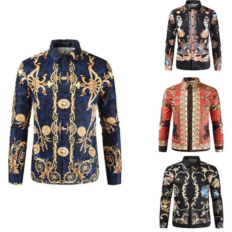 

Men's 3D Harajuku Printed Shirts Mercerized Cotton Luxury Men's Shirt Turn Collar Vintage Chemise Casual Plus Size Floral Blouse
