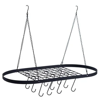 

Pot and Pan Rack for Ceiling with 10 Hooks Decorative Oval Mounted Storage Rack