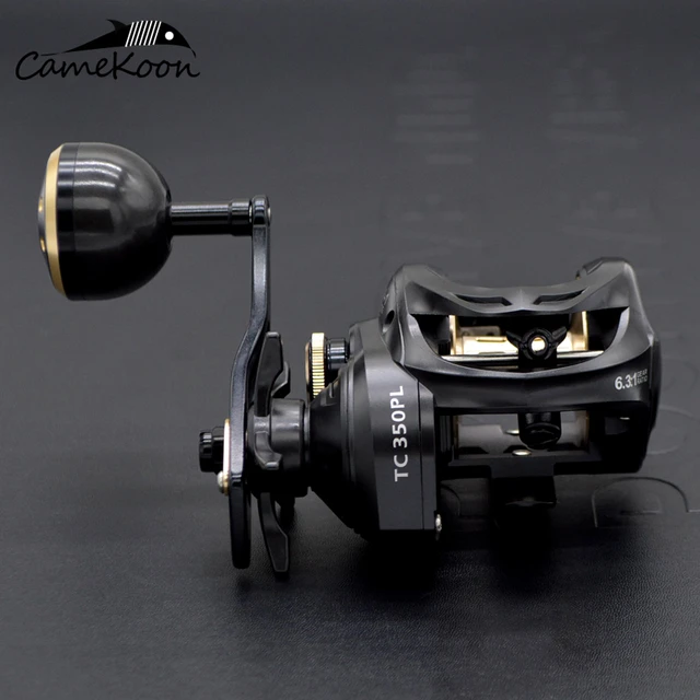 CAMEKOON Size 350 Low Profile Baitcasting Reel with Extra Dual Handle 15KG  Drag 9+1 Bearings Carbon Body Saltwater Jigging Coil