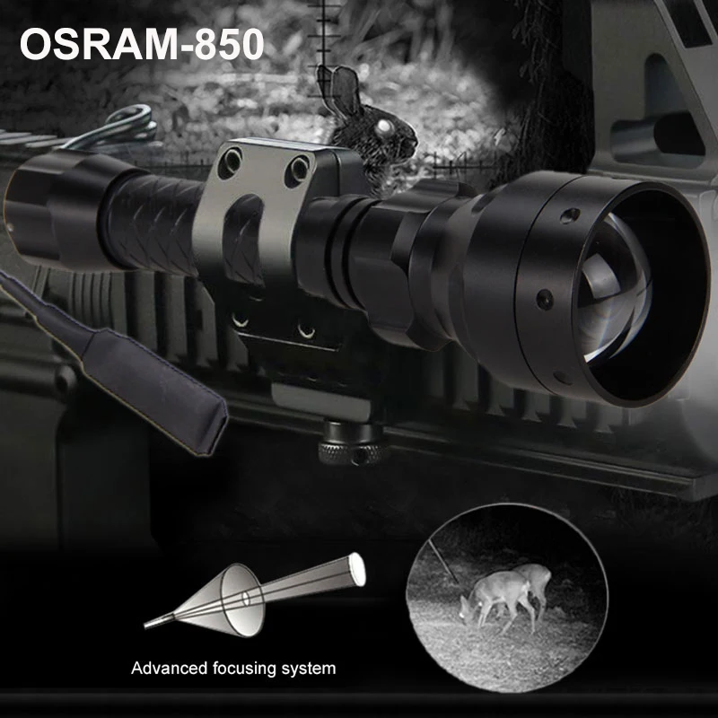 

T50 IR850 Zoomable Adjustable hunting flashlight Night Vision illuminator Tactical Flashlight USB powerful torch 18650 battery