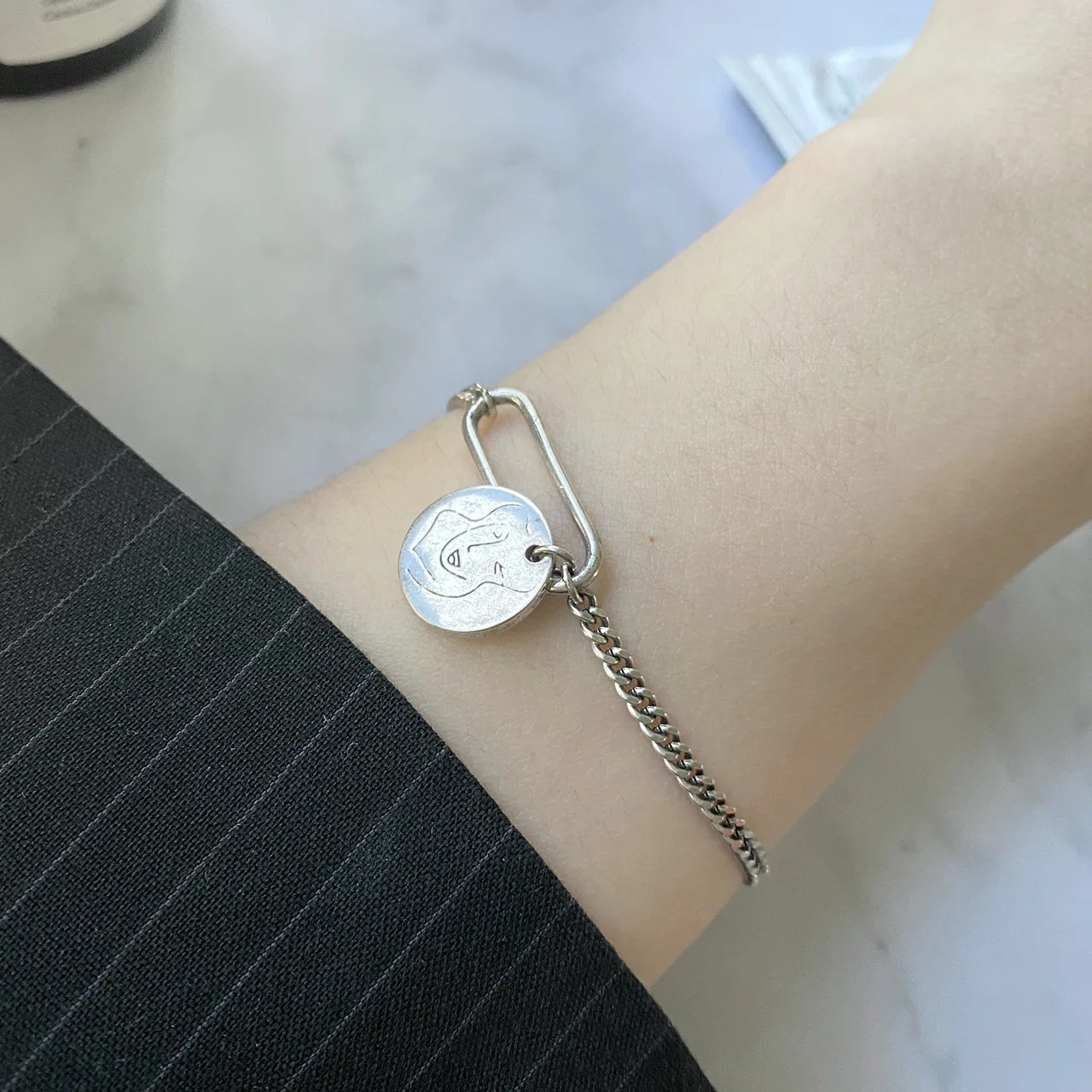 925 Sterling Silver Bracelet Retro Round Brand Portrait Pendant Thai Wild Hip-hop Punk Style Couple | Украшения и аксессуары