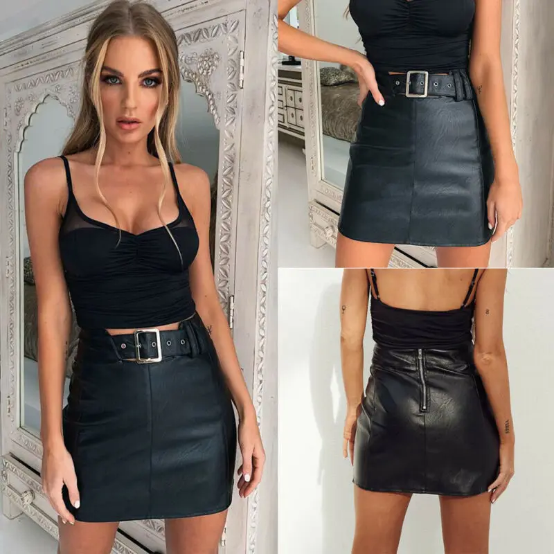 

Goocheer Black New Winter Autumn Women PU Leather Skirt Sexy Club Bodycon Midi Skirt High Waist Pencil Skirts