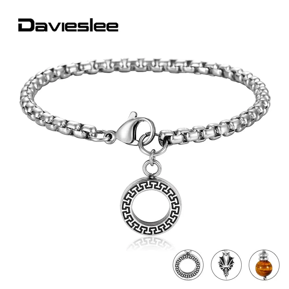 

2019 Mens Bracelet 4mm Stainless Steel Box Link Chain Round Pattern Circle Dragon Claw Tiger Eye Stone Bead Fashion Gift DTBS009