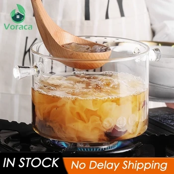 

1.35/1.5L Kitchen Heat Resistant Glass Soup Porridge Pot Microwave Fire Heating Transparent Glass Bowl Household Cooking Tools